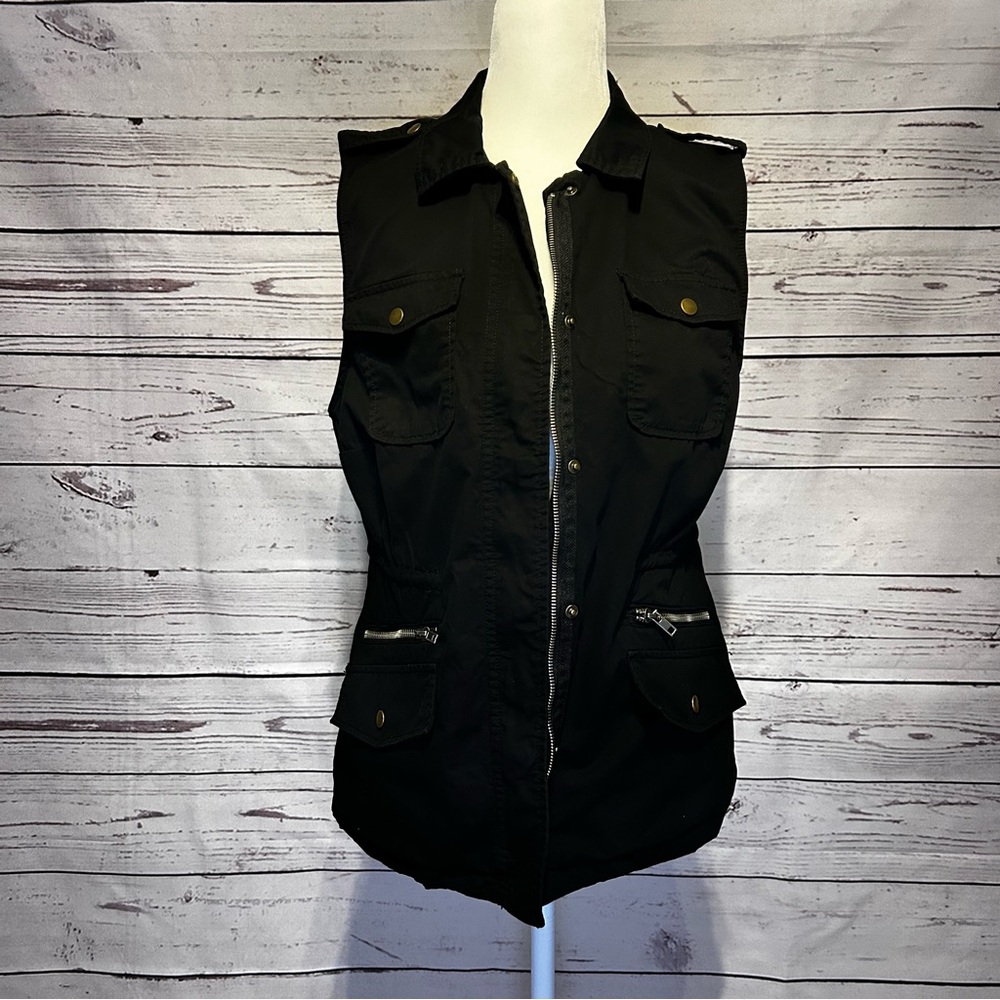 Love Tree Black Utility Cargo Vest Size Small | Lightweight Zip Front Jacket